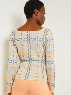 Sweetheart Neck Modern Fit Jacket - Plaid Jacquard Knit|Misook Hot