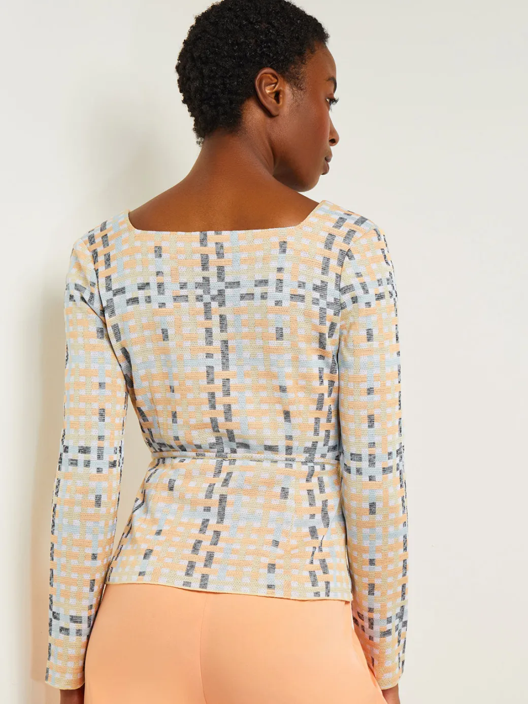 Sweetheart Neck Modern Fit Jacket - Plaid Jacquard Knit|Misook Hot