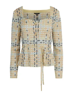 Sweetheart Neck Modern Fit Jacket - Plaid Jacquard Knit|Misook Hot