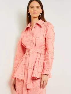 Tailored Fit Button Front Jacket - Belted Fringe Applique Cotton|Misook Online