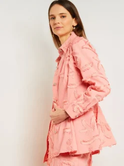 Tailored Fit Button Front Jacket - Belted Fringe Applique Cotton|Misook Online