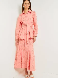 Tailored Fit Button Front Jacket - Belted Fringe Applique Cotton|Misook Online