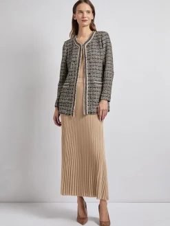 Tailored Fit Contrast Trim Tweed Knit Jacket|Misook Online