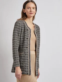 Tailored Fit Contrast Trim Tweed Knit Jacket|Misook Online
