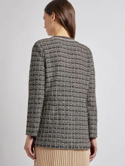 Tailored Fit Contrast Trim Tweed Knit Jacket|Misook Online