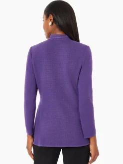 Tailored Fit Crocheted Chain Trim Textured Knit Jacket|Misook Clearance