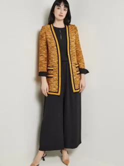 Tailored Fit Jacket - Contrast Trim Tweed Knit|Misook Fashion