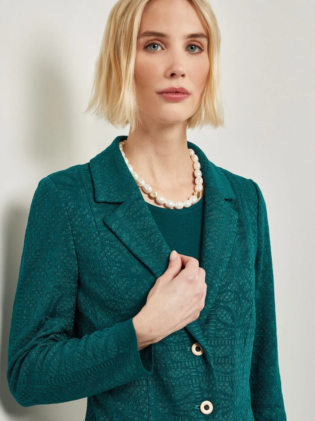 Tailored Fit Jacket - Detailed Jacquard Knit|Misook New