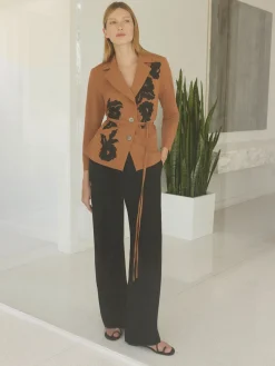 Tailored Fit Jacket - Embroidered Woven Twill|Misook Clearance