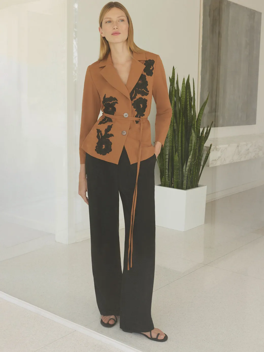 Tailored Fit Jacket - Embroidered Woven Twill|Misook Clearance