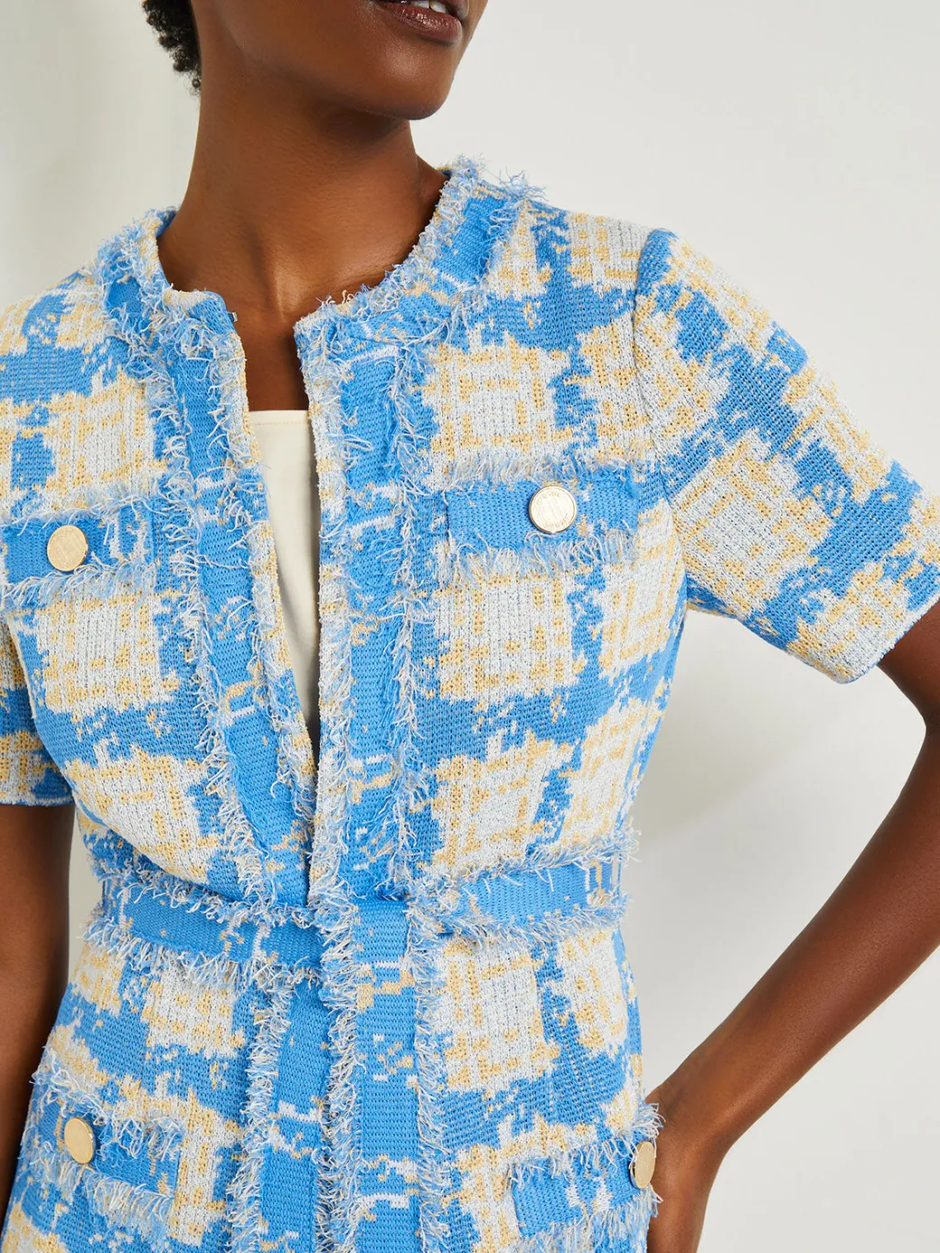 Tailored Fit Jacket - Windowpane Tweed Knit|Misook Fashion