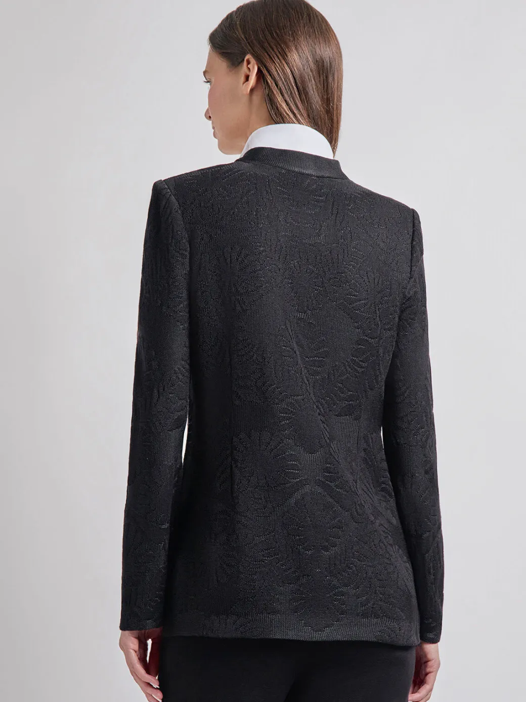 Tailored Fit One-Button Jacquard Knit Jacket|Misook Outlet