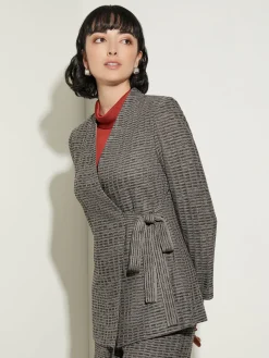 Tailored Fit Tweed Side Tie Knit Blazer|Misook Clearance