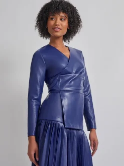 Tailored Fit Vegan Leather Tie Back Jacket|Misook Sale