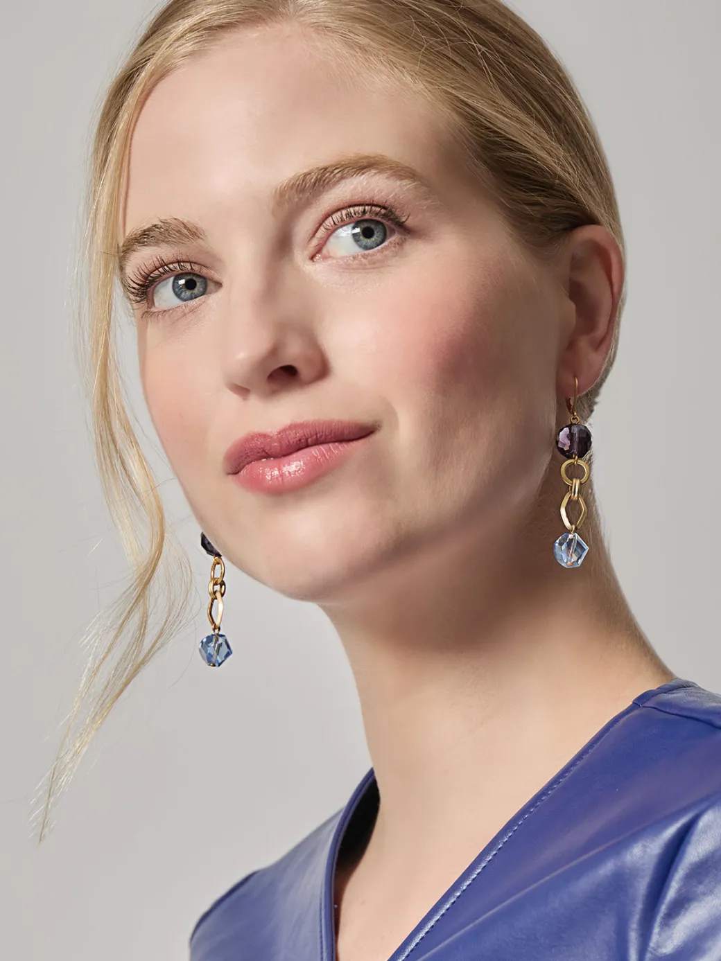 Tanzanite and Light Blue Crystal Earrings|Misook Clearance