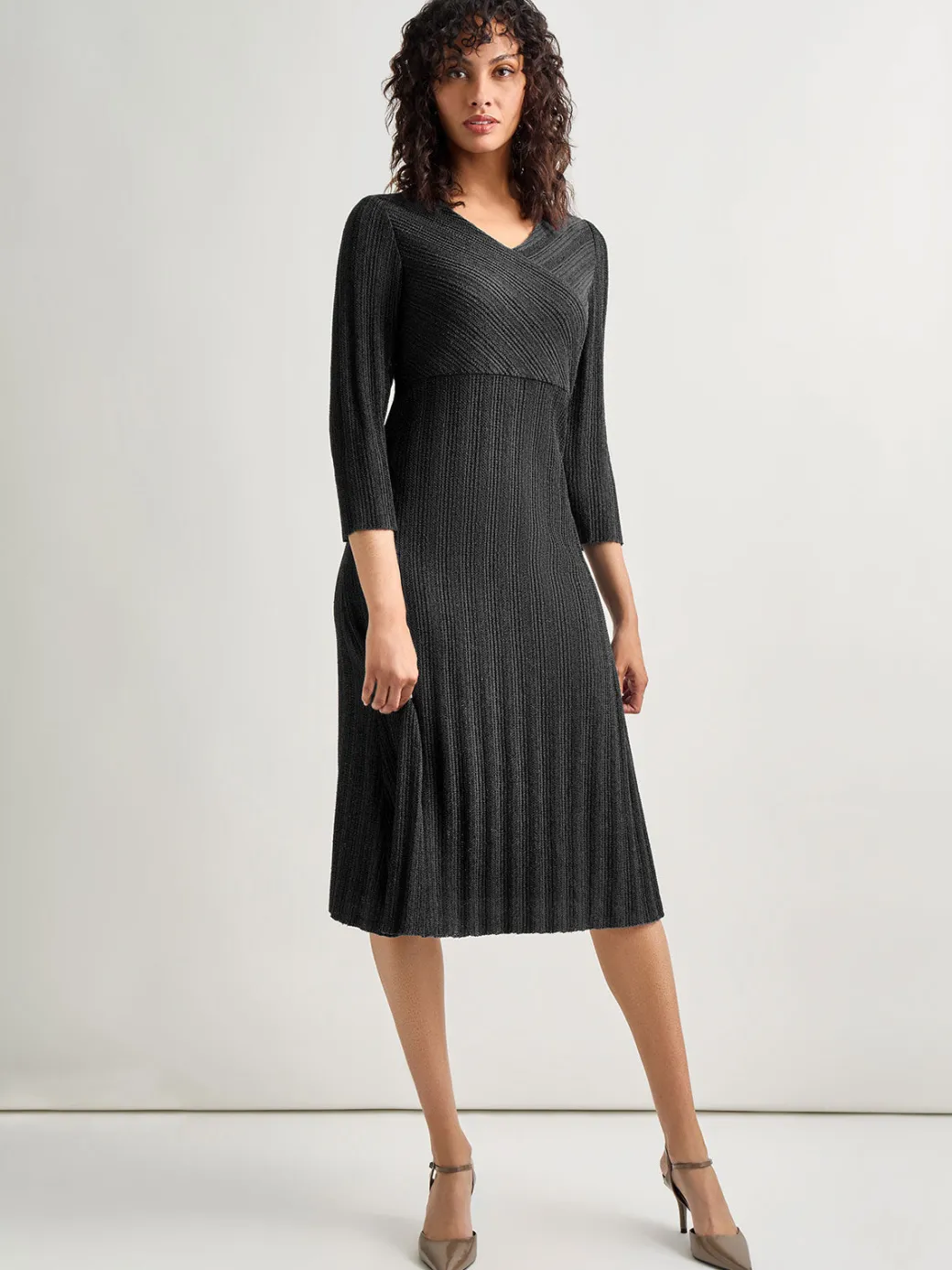 Textural Stripe Knit Midi Dress|Misook Sale
