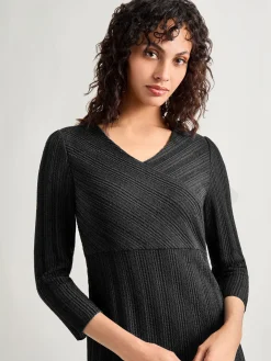 Textural Stripe Knit Midi Dress|Misook Sale