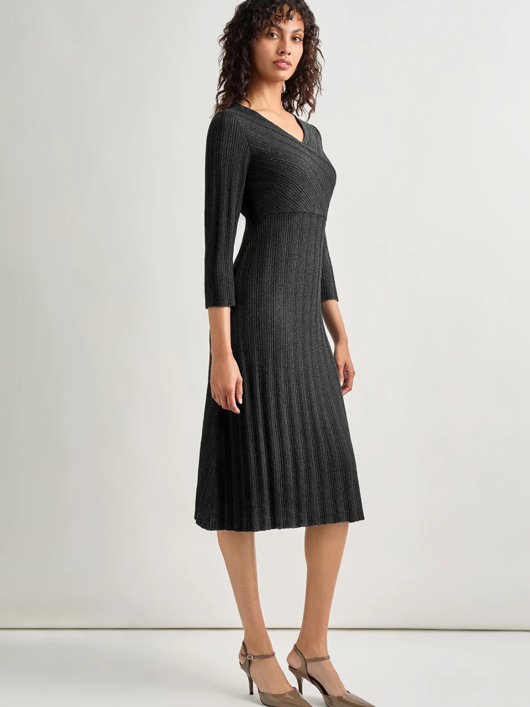 Textural Stripe Knit Midi Dress|Misook Sale