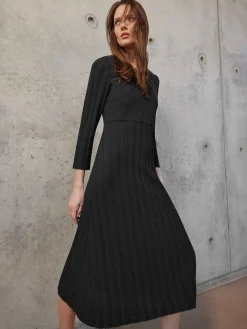 Textural Stripe Knit Midi Dress|Misook Sale