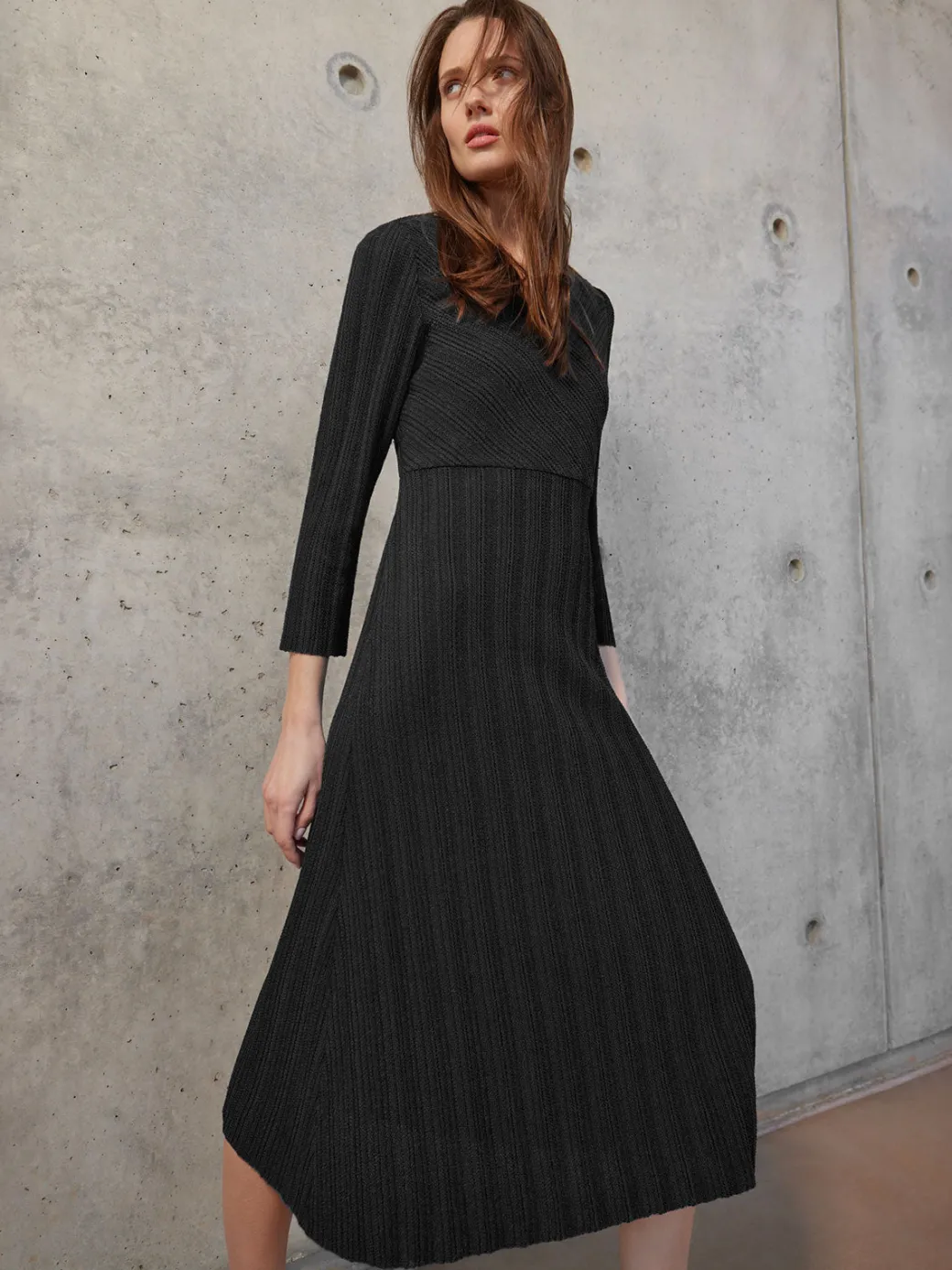 Textural Stripe Knit Midi Dress|Misook Sale