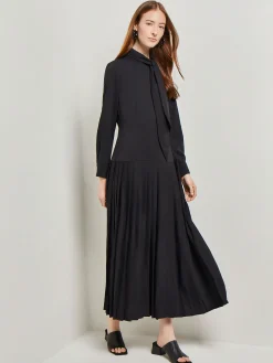 Tie Neck Pleated A-Line Maxi Dress|Misook Discount
