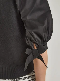 Tie-Detail Puff Sleeve Blouse - Mixed Media|Misook Fashion