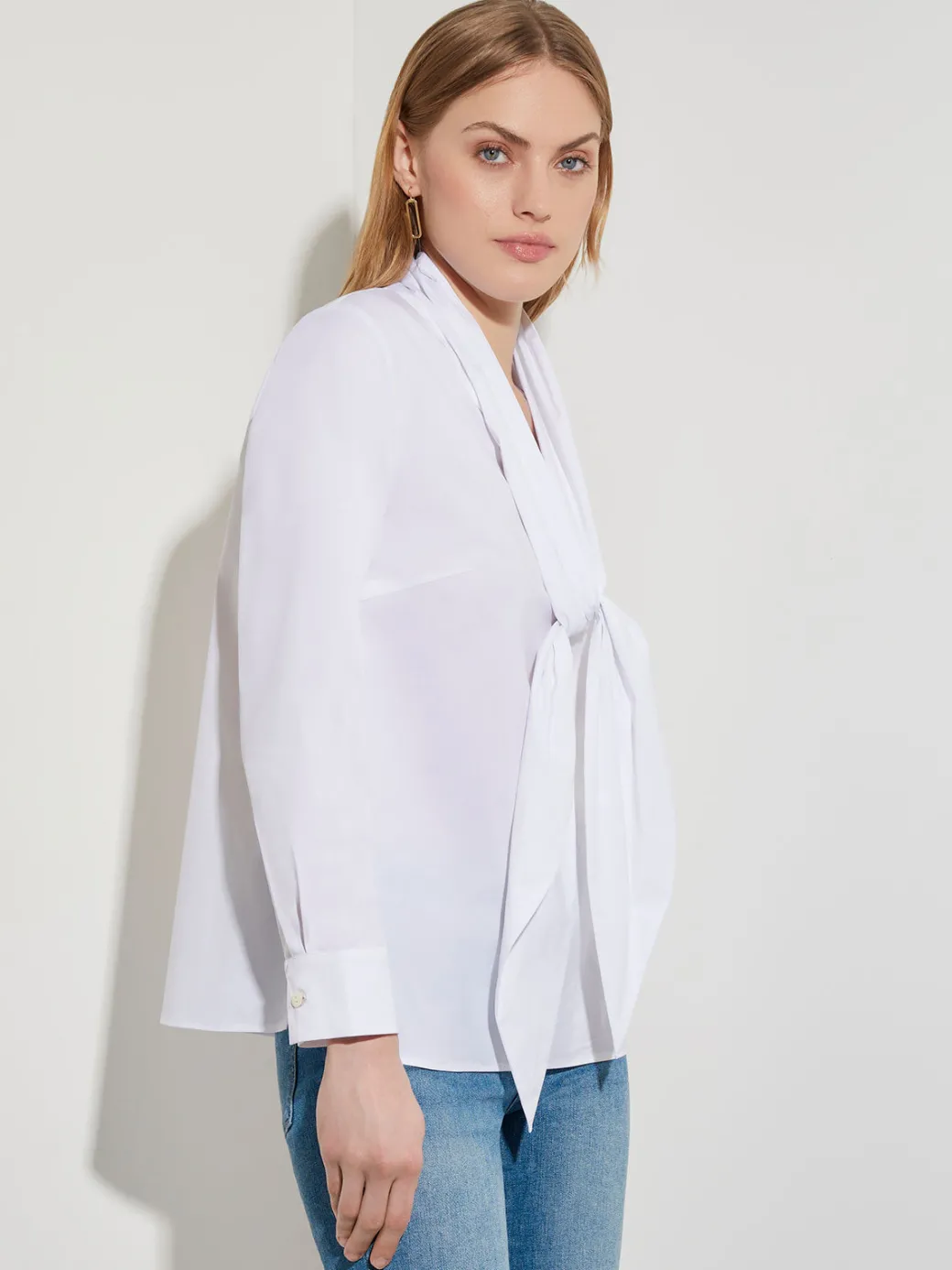 Tie-Neck Cotton Poplin Blouse|Misook Online