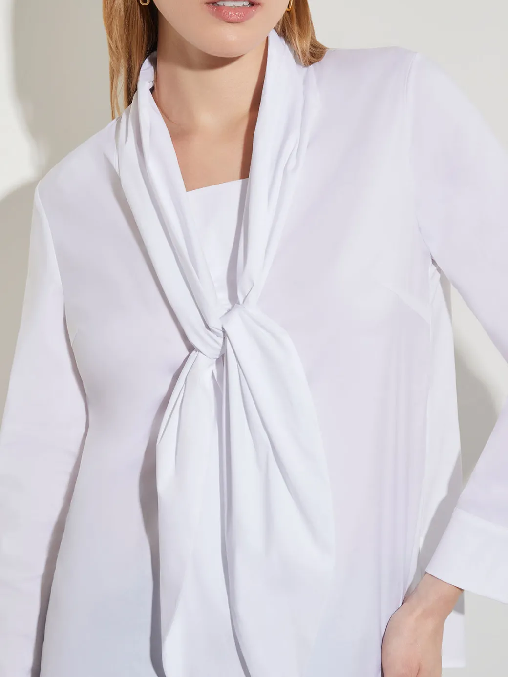 Tie-Neck Cotton Poplin Blouse|Misook Online