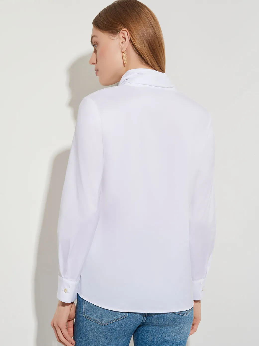 Tie-Neck Cotton Poplin Blouse|Misook Online