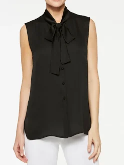 Tie-Neck Crepe de Chine Blouse|Misook Clearance
