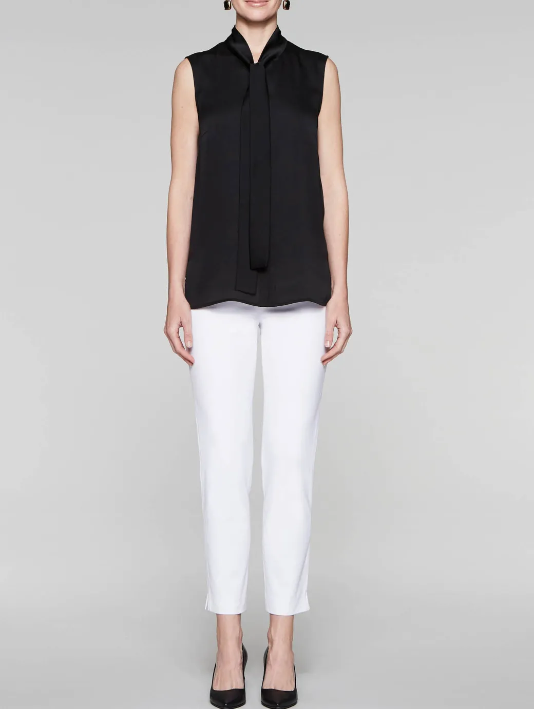 Tie-Neck Crepe de Chine Blouse|Misook Clearance