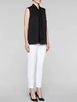 Tie-Neck Crepe de Chine Blouse|Misook Clearance