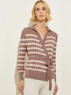 Tie-Waist Striped Soft Knit Tunic|Misook Best