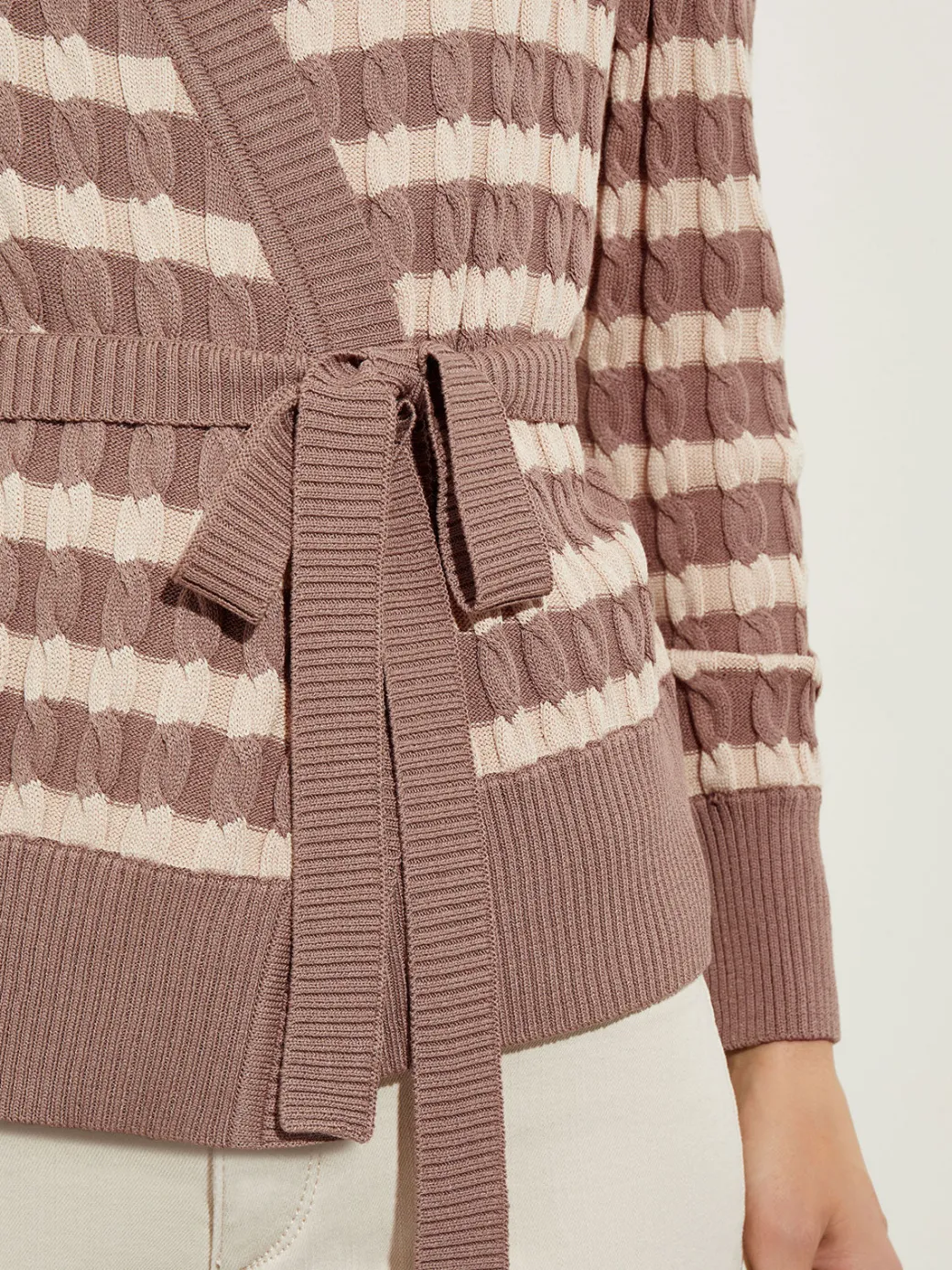 Tie-Waist Striped Soft Knit Tunic|Misook Best