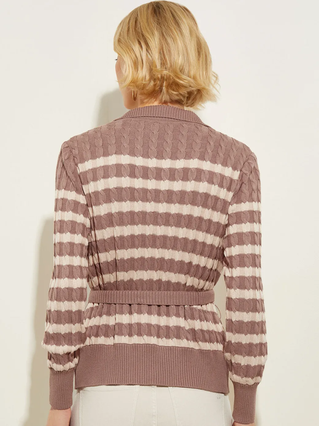 Tie-Waist Striped Soft Knit Tunic|Misook Best