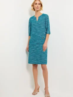 Tweed Knit Shift Dress with Pockets|Misook Online