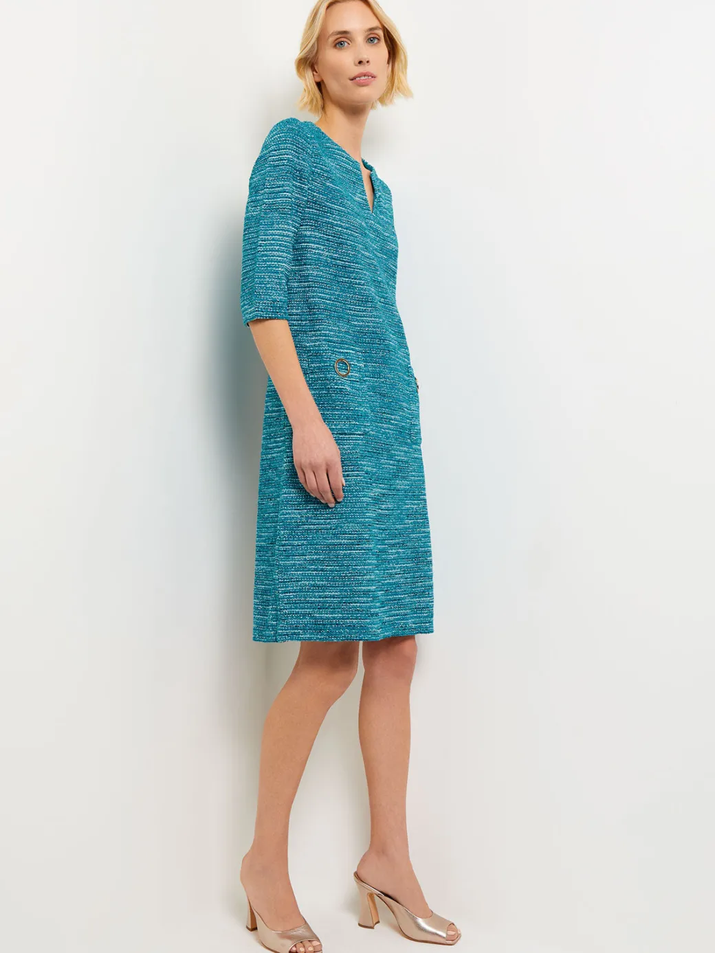 Tweed Knit Shift Dress with Pockets|Misook Online