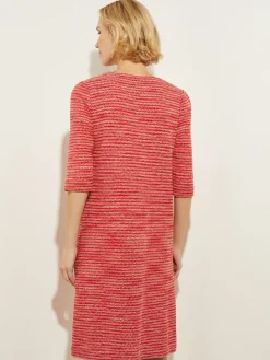 Tweed Knit Shift Dress with Pockets, Sunset Red|Misook Outlet