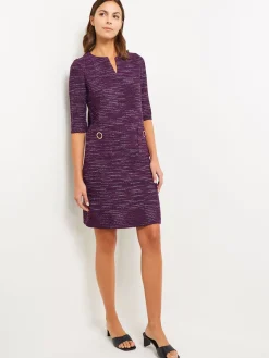 Tweed Knit Shift Dress with Pockets|Misook Fashion