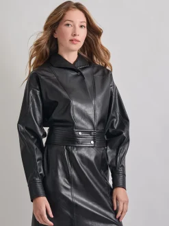 Vegan Leather Cropped Moto Jacket|Misook Clearance