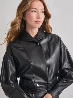 Vegan Leather Cropped Moto Jacket|Misook Clearance