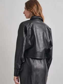 Vegan Leather Cropped Moto Jacket|Misook Clearance