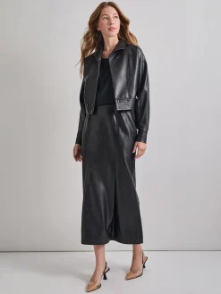 Vegan Leather Cropped Moto Jacket|Misook Clearance