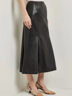 Vegan Leather Front Pleat Trumpet Skirt|Misook Sale