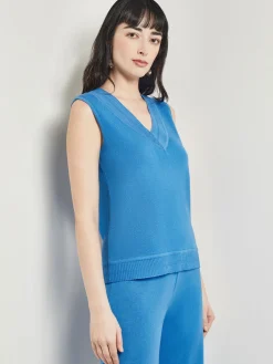 V-Neck Tank - Ribbed Detail Flat Knit|Misook New