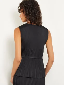 V-Neck Tie-Waist Pleated Crepe de Chine Tank Top|Misook Fashion