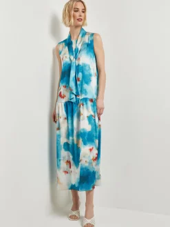 Watercolor Removable Shawl Collar Crepe Maxi Dress|Misook Clearance