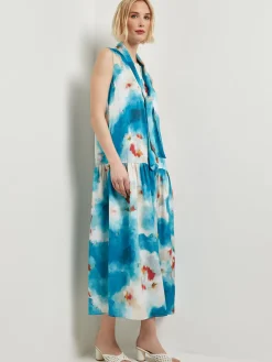Watercolor Removable Shawl Collar Crepe Maxi Dress|Misook Clearance