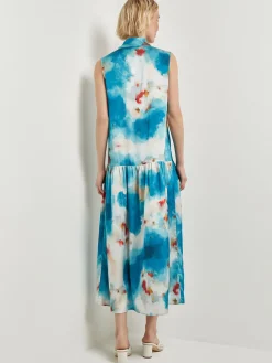 Watercolor Removable Shawl Collar Crepe Maxi Dress|Misook Clearance