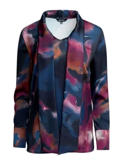 Watercolor Tie Neck Crepe de Chine Blouse|Misook Hot